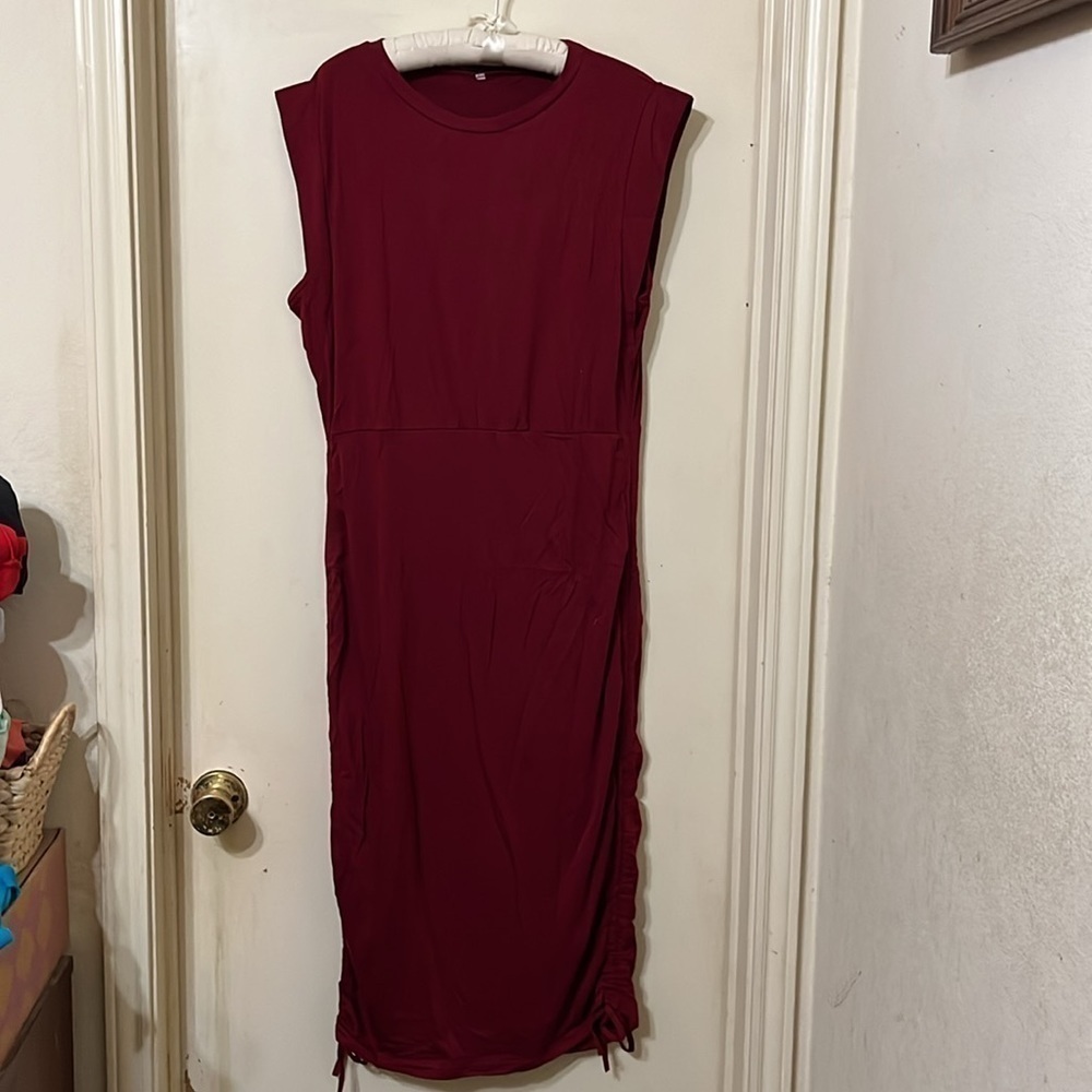 NWT BTFBM CrewNeck Sleeveless Sexy Bodycon Ruched Drawstring Bottom Dress XL